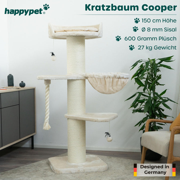 Kratzbaum grosse Katzen 150 cm Natursisal 20 cm Stämme Creme - Bild 2