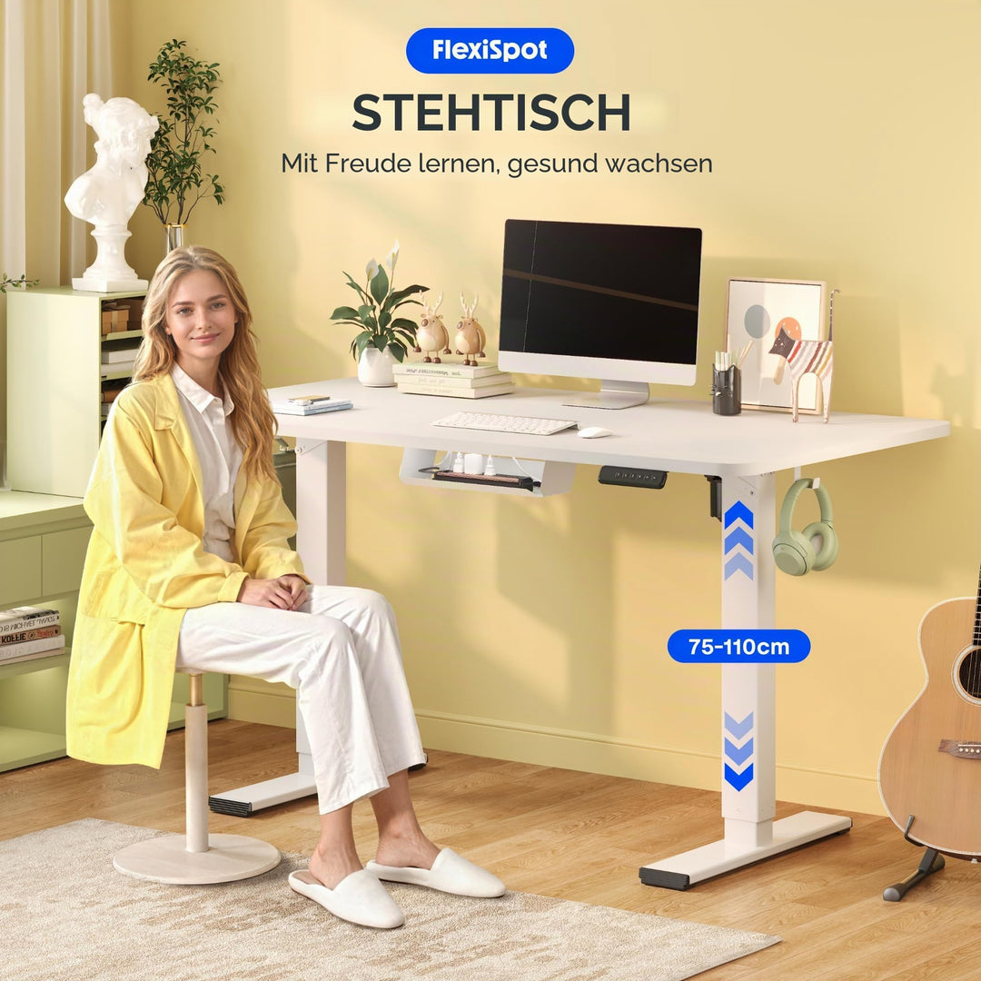Höhenverstellbarer Schreibtisch Elektrisch 120x60cm Stahl Weiss - Bild 3