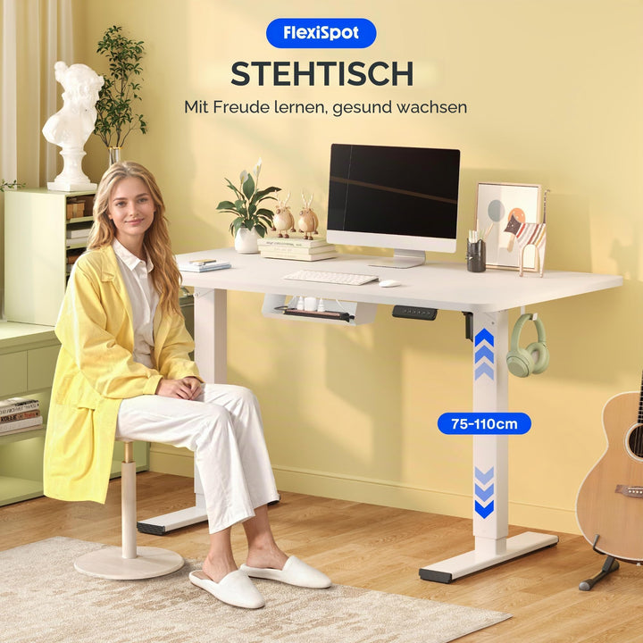 Höhenverstellbarer Schreibtisch Elektrisch 120x60cm Stahl Weiss - Bild 3