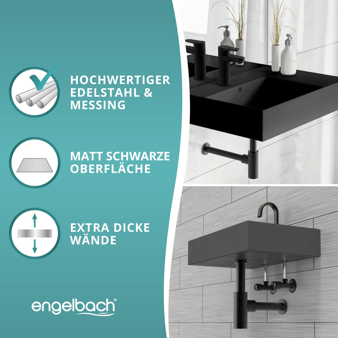 Design Siphon Waschbecken Schwarz Edelstahl mit Reinigungsöffnung 1¼" - Bild 3