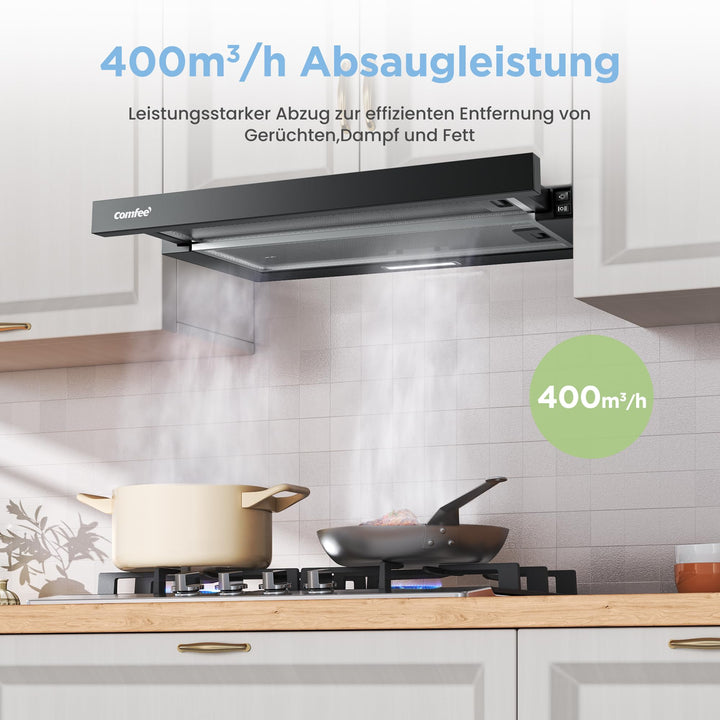 Flachschirmhaube 60 cm ausziehbar Energieklasse A+ Schwarz - Bild 3