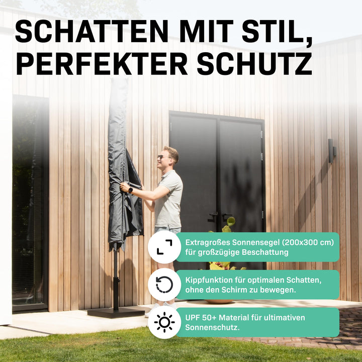 Sonnenschirm rechteckig 200x300 cm knickbar mit Kurbel UV50+ - Bild 2