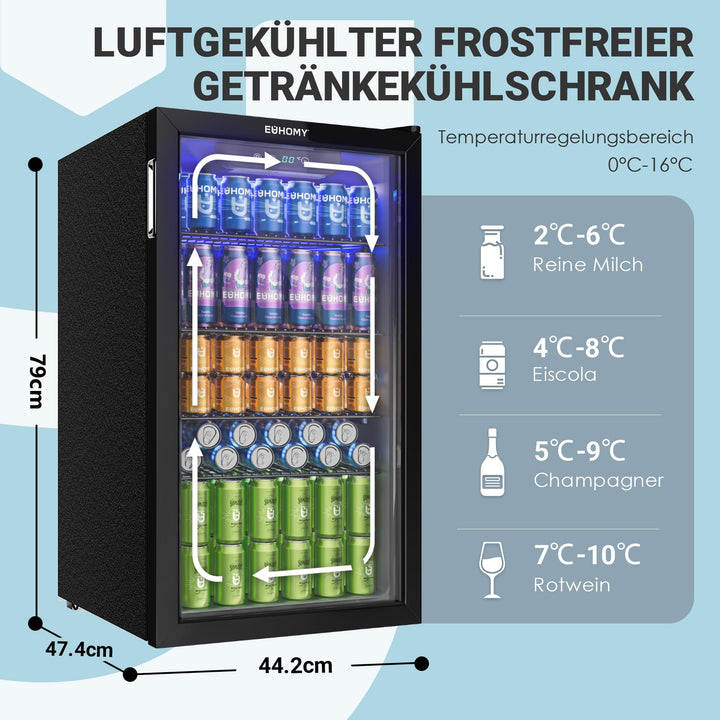 Getränkekühlschrank 90L Glastür Schwarz 126 Dosen Kompressor - Bild 3