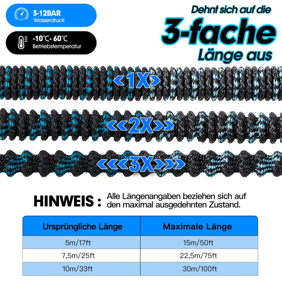 Flexibler Gartenschlauch 30m mit 10-Funktionen-Düse, 3-lagiger Latex - Bild 4