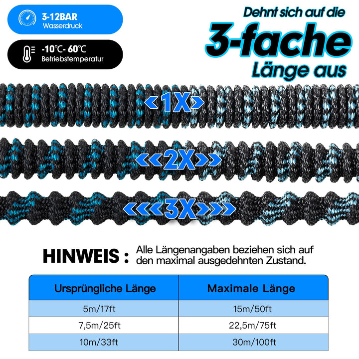 Flexibler Gartenschlauch 30m mit 10-Funktionen-Düse, 3-lagiger Latex - Bild 4