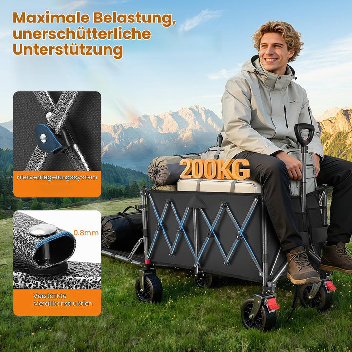 Bollerwagen faltbar 260L 250kg Tragkraft All-Terrain-Räder Schwarz - Bild 3
