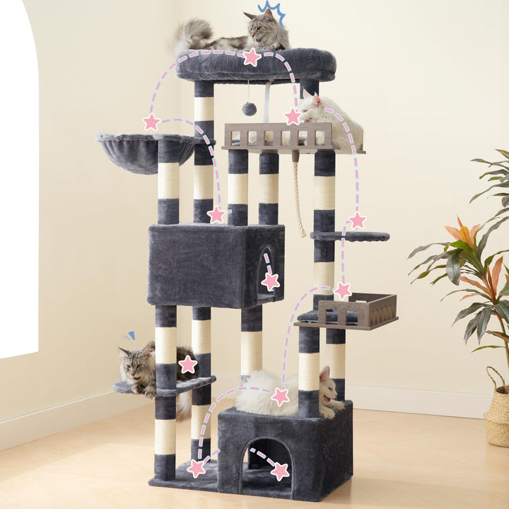 Kratzbaum 174 cm für grosse &amp; schwere Katzen, 15 Kratzsäulen