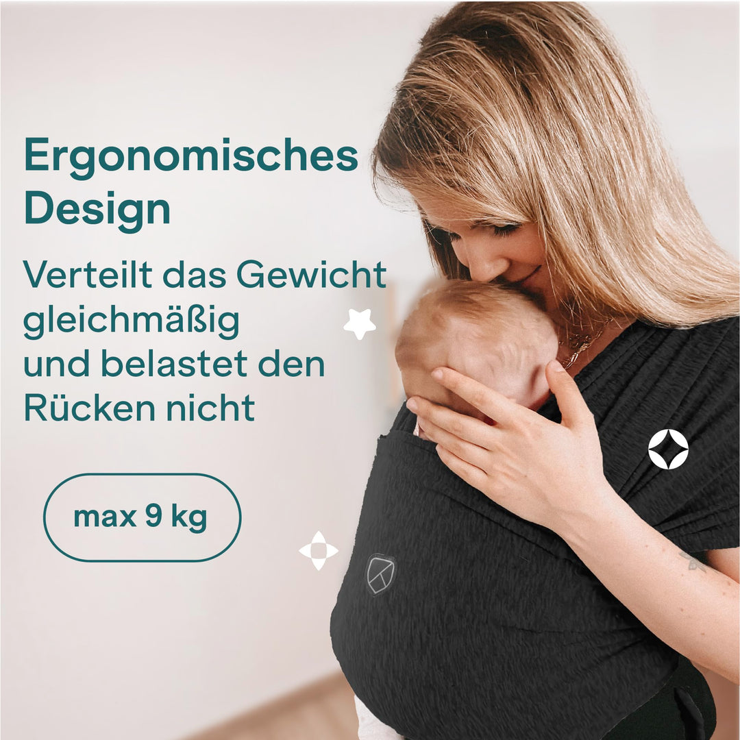 Tragetuch Neugeborene bis 9 kg mit Ringverschluss schwarz - Bild 7