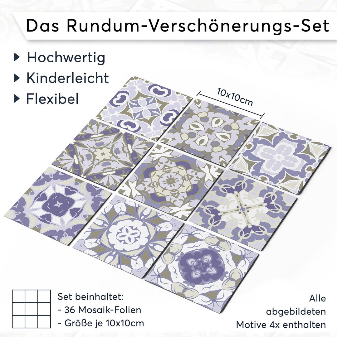 Fliesensticker Mosaik Vinyl selbstklebend 10x10 cm 36-teilig Bad Küche - Bild 7