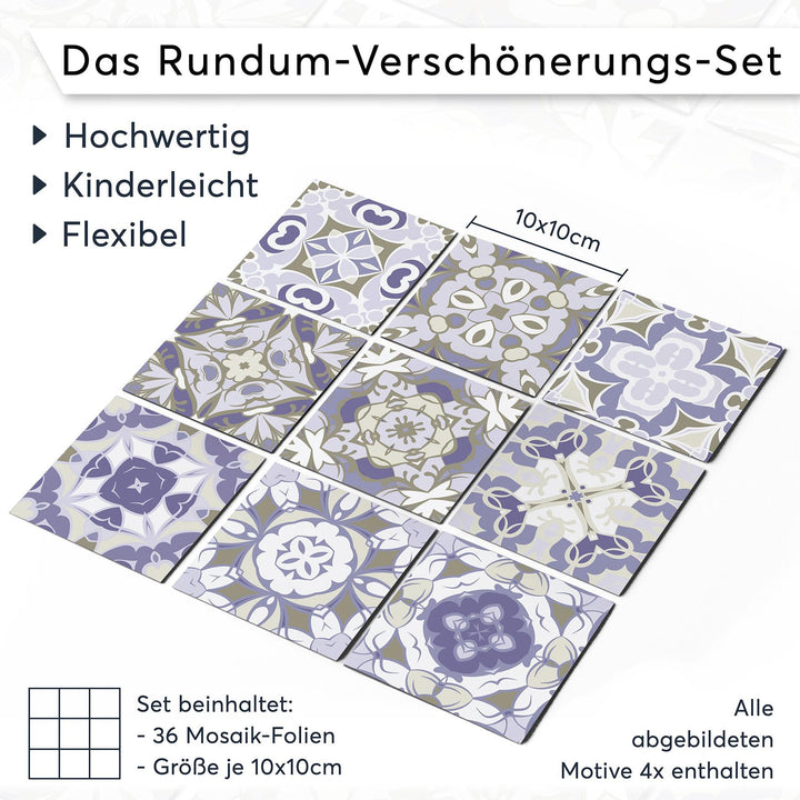 Fliesensticker Mosaik Vinyl selbstklebend 10x10 cm 36-teilig Bad Küche - Bild 7