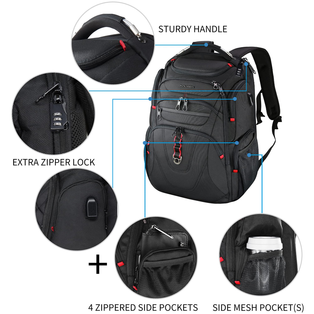 Laptop Rucksack 17,3 Zoll wasserabweisend mit RFID-Schutz &amp; USB-Ladeanschluss - Bild 6