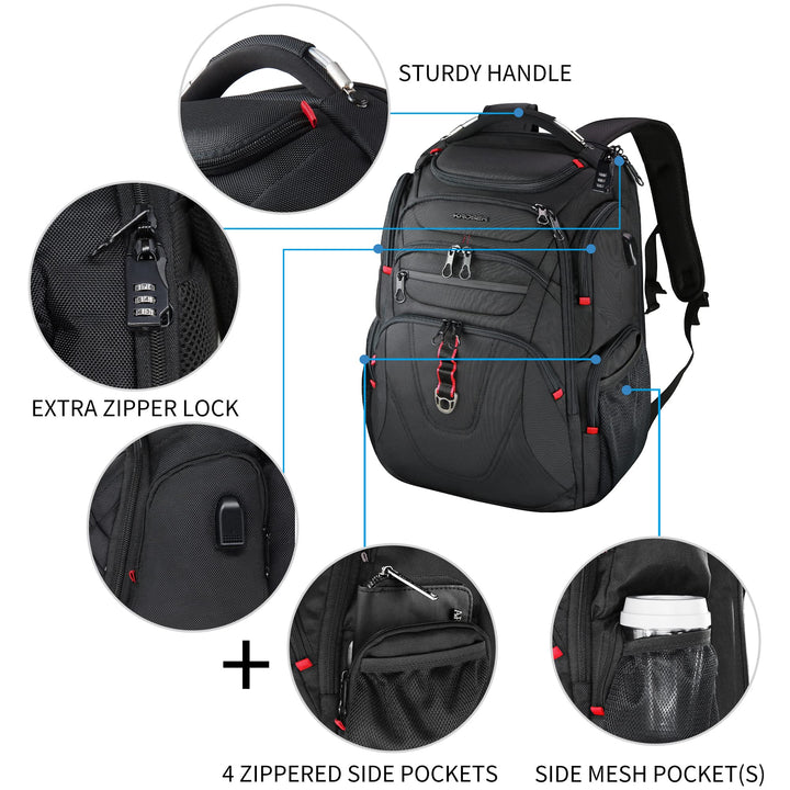 Laptop Rucksack 17,3 Zoll wasserabweisend mit RFID-Schutz &amp; USB-Ladeanschluss - Bild 6