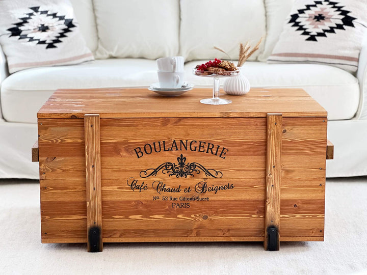 Truhen-Couchtisch Massivholz Vintage Shabby Chic mit Stauraum Deckel
