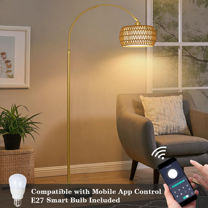 Bogenlampe Rattan Stehlampe dimmbar mit Fernbedienung App gold - Bild 7