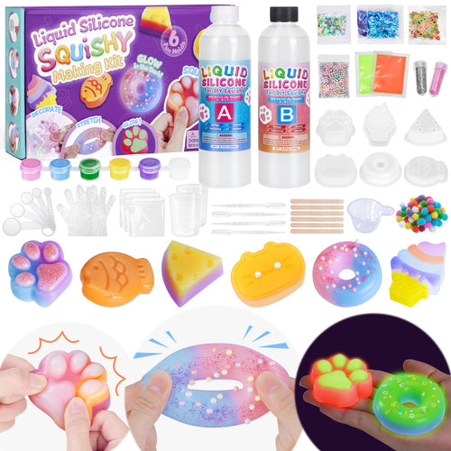 Squishy Bastelset Kinder 480ml Flüssigsilikon mit 6 Formen leuchtend