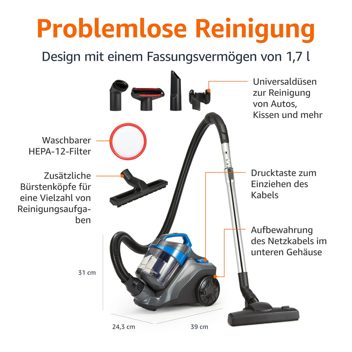 Bodenstaubsauger ohne Beutel 850W HEPA 1.7L für Teppich &amp; Hartboden - Bild 2