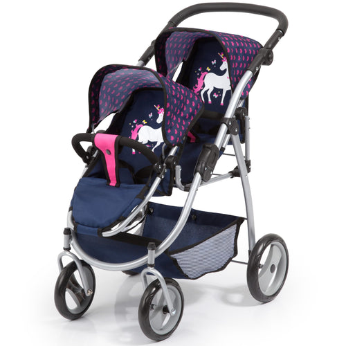 Zwillingspuppenwagen Einhorn klappbar höhenverstellbar für 46 cm Puppen