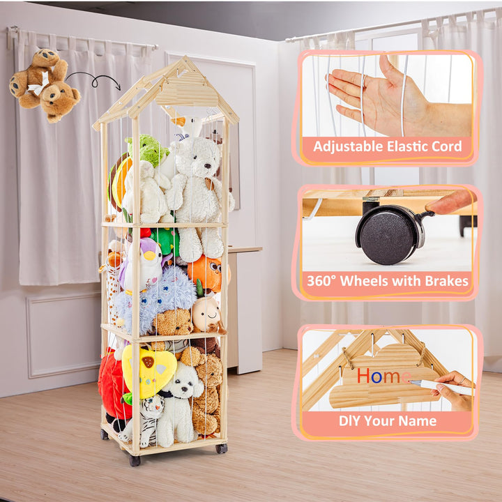 Plüschtier Regal Massivholz mit Rollen 150x40x40 cm Kinderzimmer - Bild 3