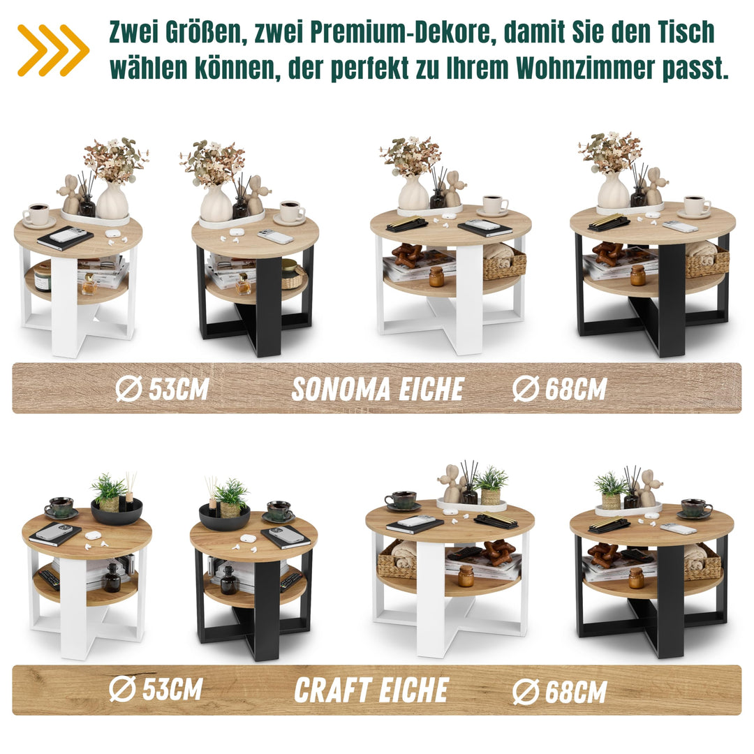 Couchtisch rund Ø53 cm mit Ablage Eiche-Optik Industrial Design - Bild 8