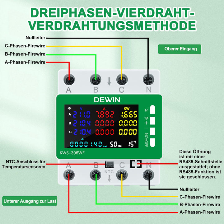 Drehstromzähler WLAN 3-Phasen 9-in-1 Hutschiene 80A Tuya - Bild 7