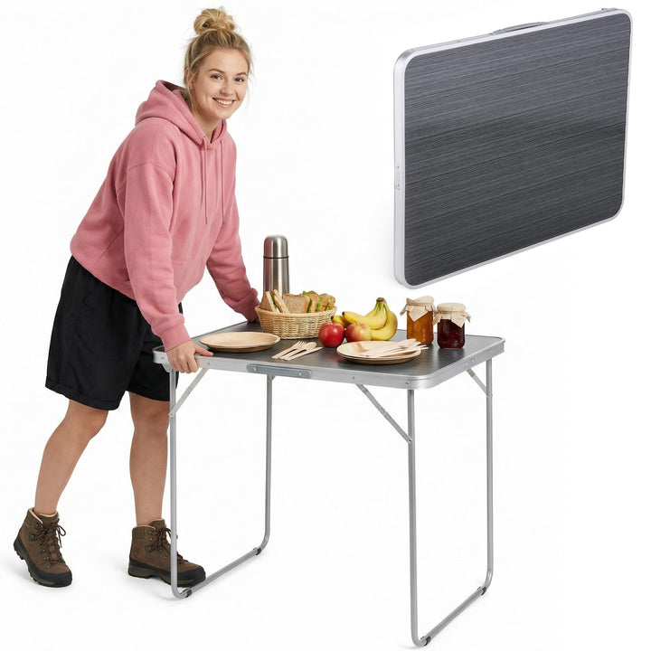Klapptisch Camping Alu/MDF 80x60x70 cm faltbar grau