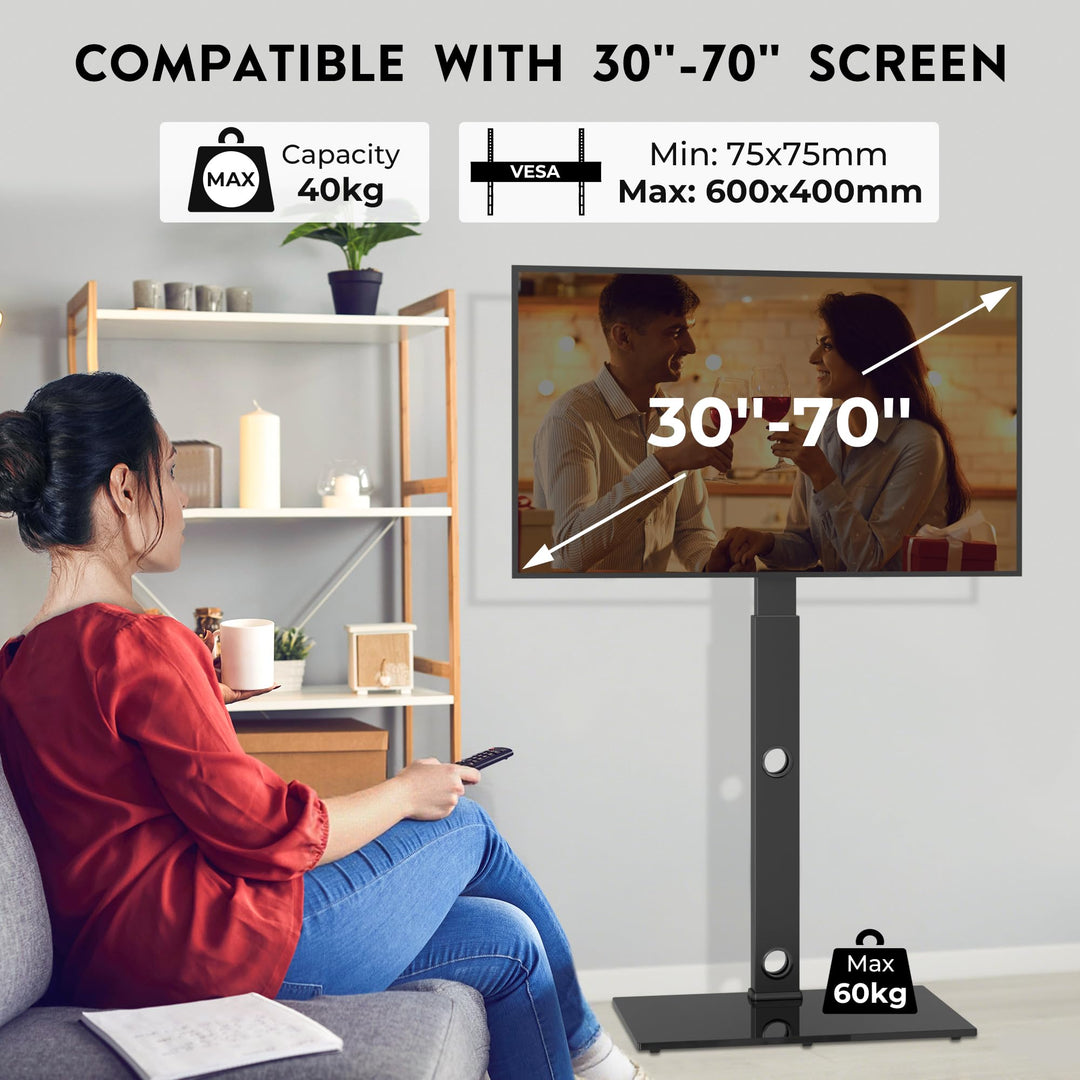 TV Ständer höhenverstellbar 30-70 Zoll schwenkbar mit Glasregal - Bild 2