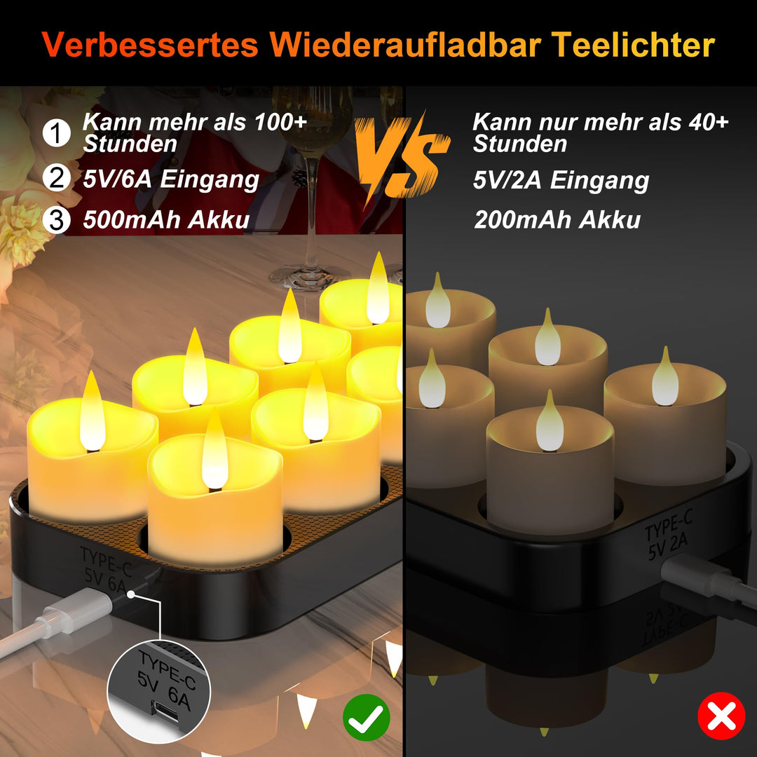 LED Teelichter wiederaufladbar 12er-Set mit Fernbedienung &amp; Timer - Bild 4