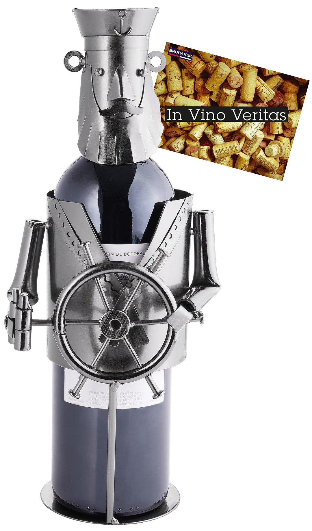 Weinflaschenhalter Kapitän Metall Deko-Figur mit Grußkarte