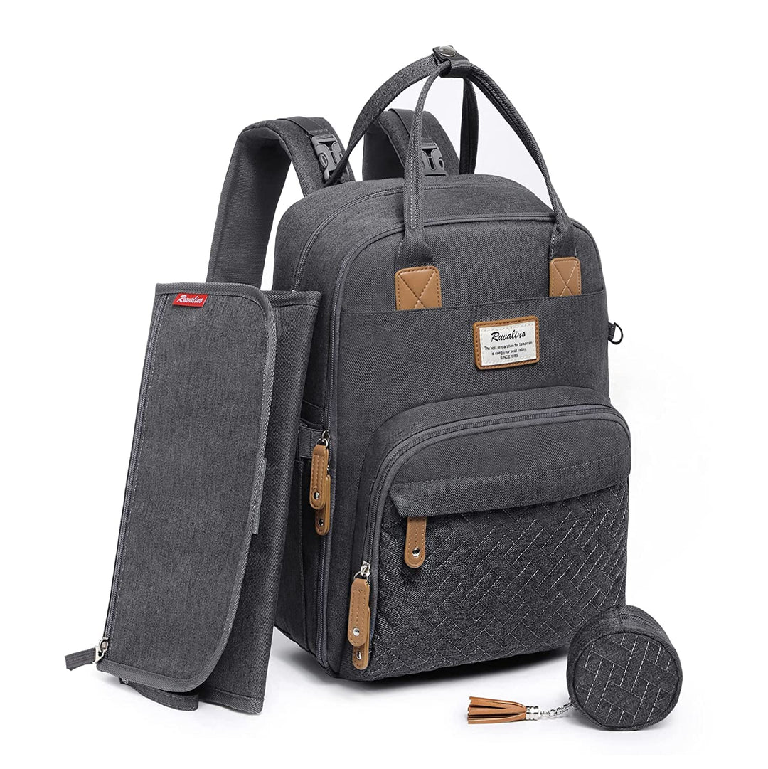 Wickelrucksack mit Wickelunterlage &amp; 18 Taschen, dunkelgrau