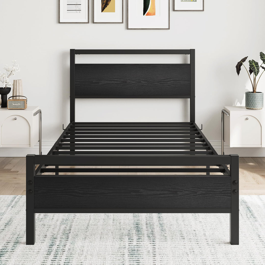 Metallbett Einzelbett 90x200 mit Kopfteil Stahl Schwarz