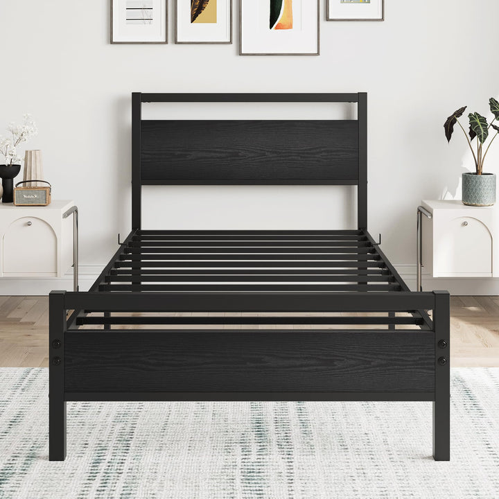 Metallbett Einzelbett 90x200 mit Kopfteil Stahl Schwarz