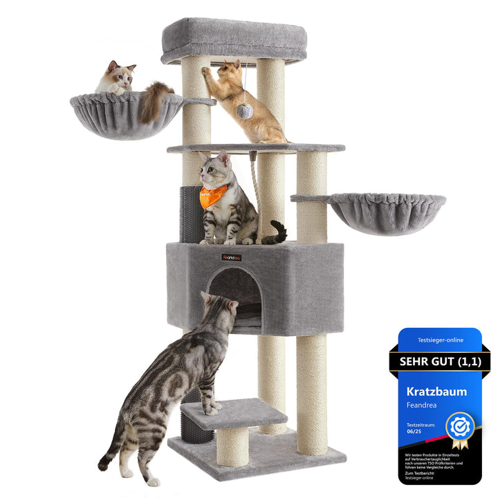 Kratzbaum mit 9 Kratzsäulen, 11 cm Stämme, 160 cm hoch für grosse Katzen