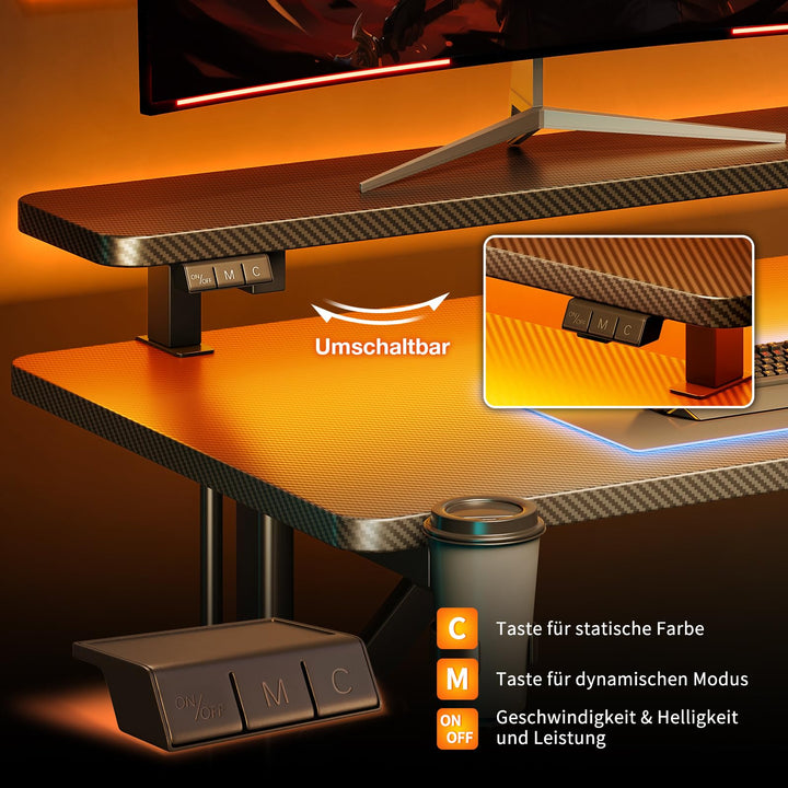 Gaming Schreibtisch mit LED-Lichtleiste 100 cm Carbon-Optik - Bild 6