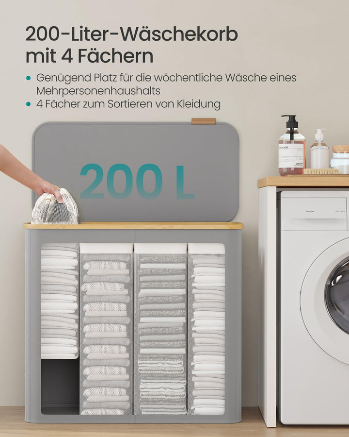 Wäschekorb mit Deckel 200 L Oxford-Gewebe 4 Fächer sortiert - Bild 3
