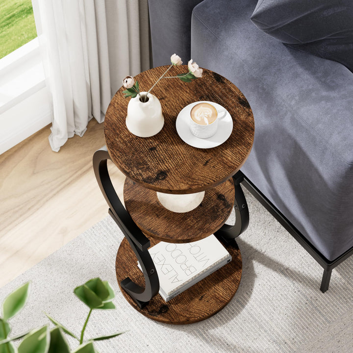 Beistelltisch Rund 3-stufig Holz Metall Industrie-Design 30x60cm