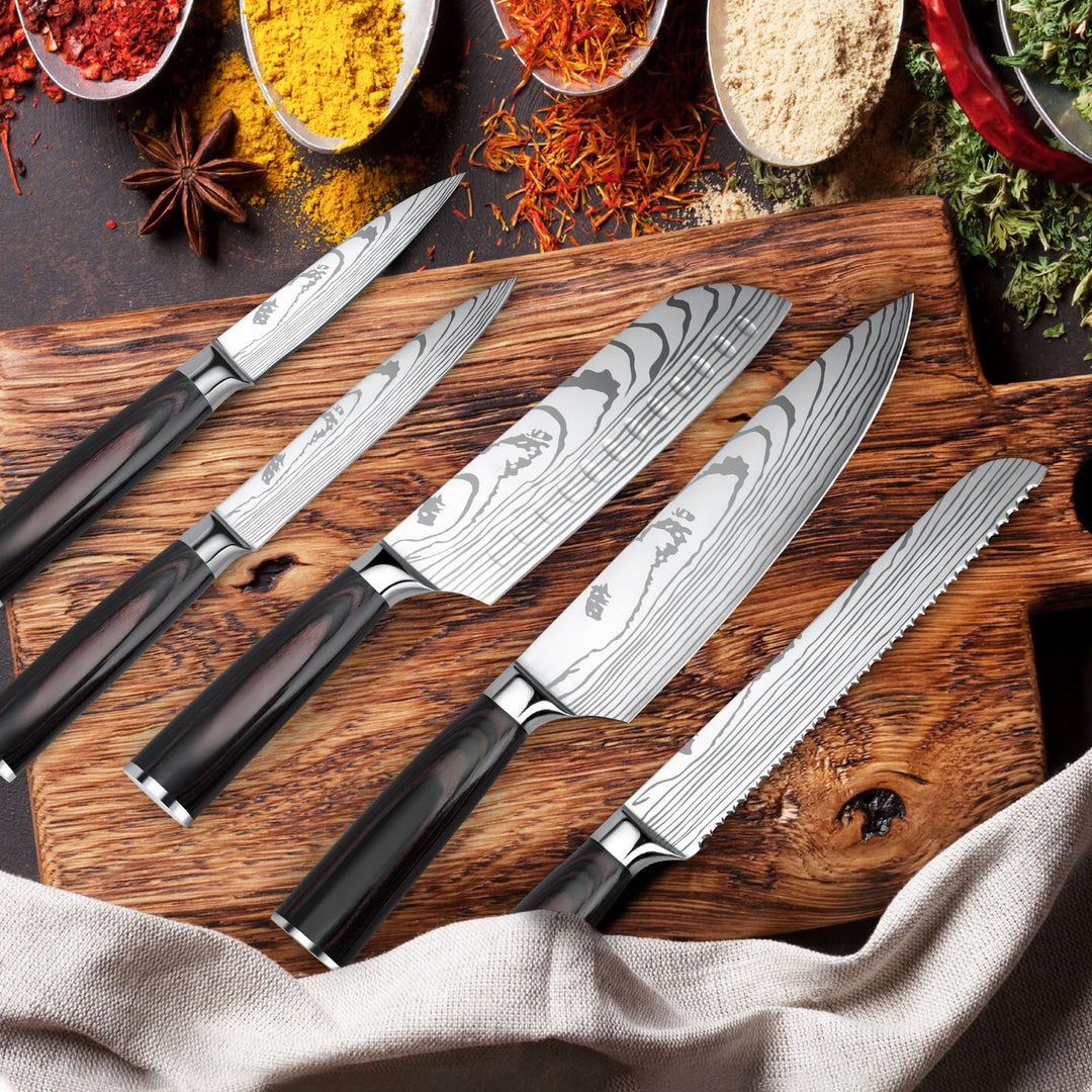 Küchenmesser Set 5-teilig Edelstahl mit Pakkaholzgriff in Geschenkbox - Bild 6