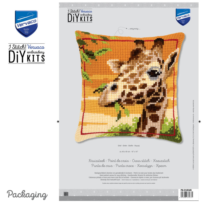 Kreuzstich Stickset Kissen Giraffe vorgedruckt 40x40 cm Anfänger - Bild 3