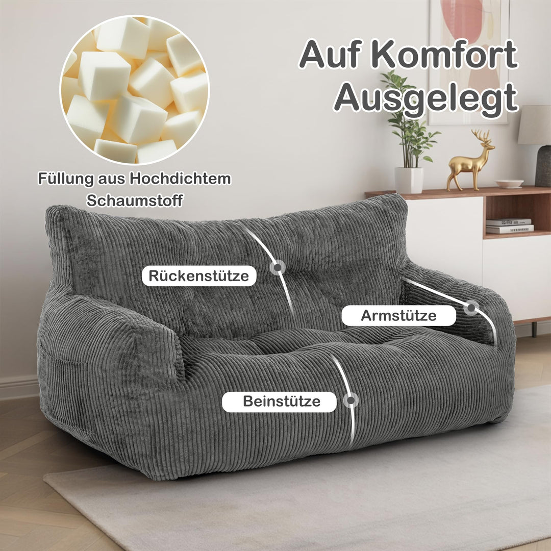 Sitzsack Lounge Sessel Kord Grau mit Armlehnen für Erwachsene - Bild 3