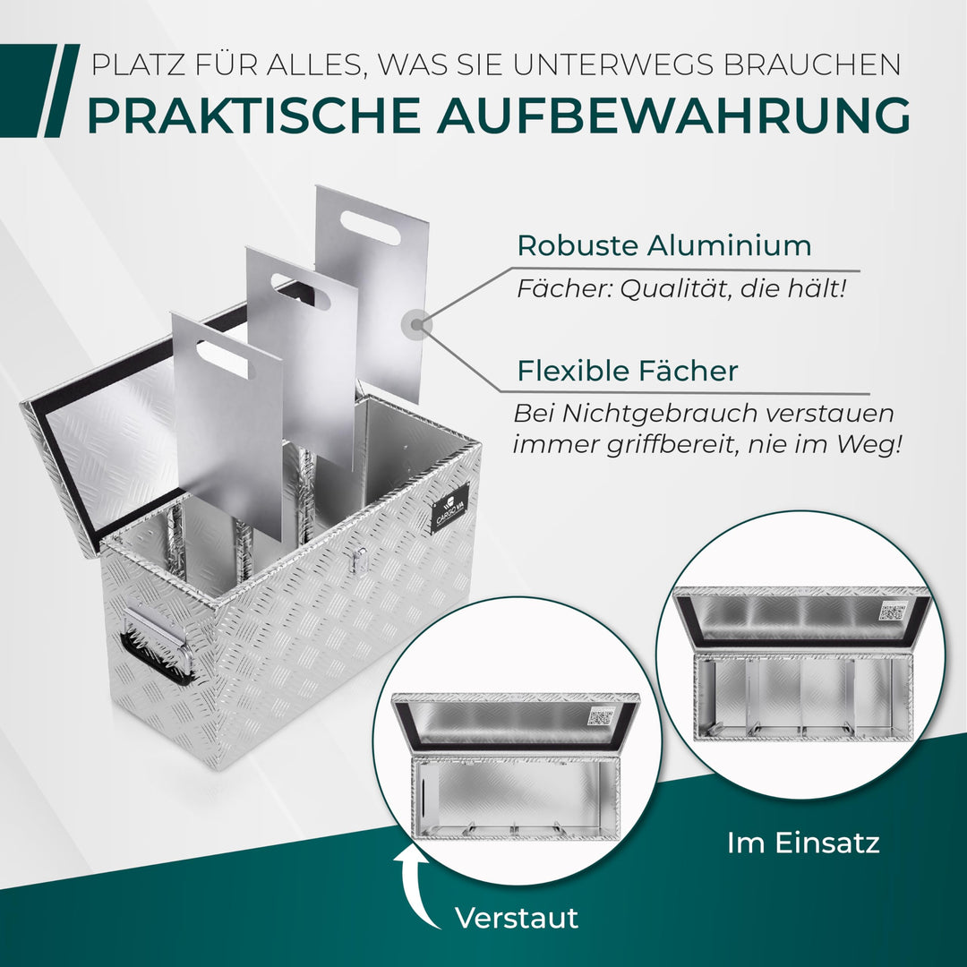 Deichselbox abschliessbar Aluminium 60x25x30cm mit 3 Fächern - Bild 4