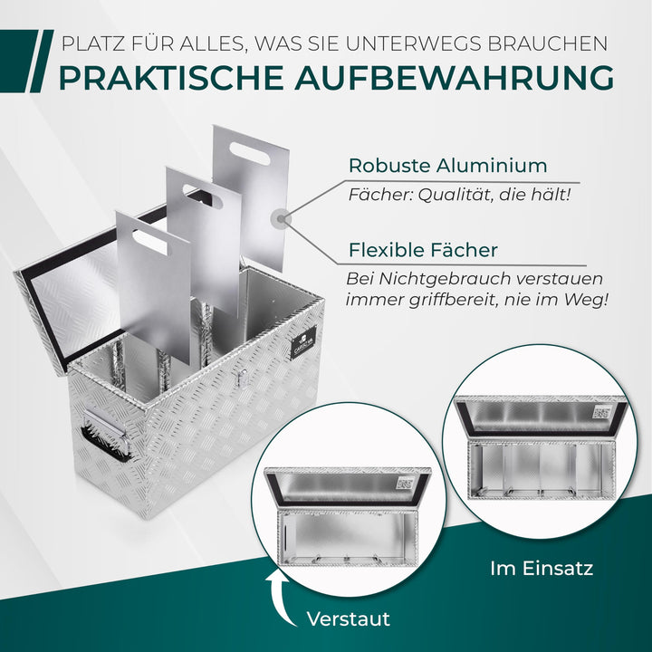 Deichselbox abschliessbar Aluminium 60x25x30cm mit 3 Fächern - Bild 4