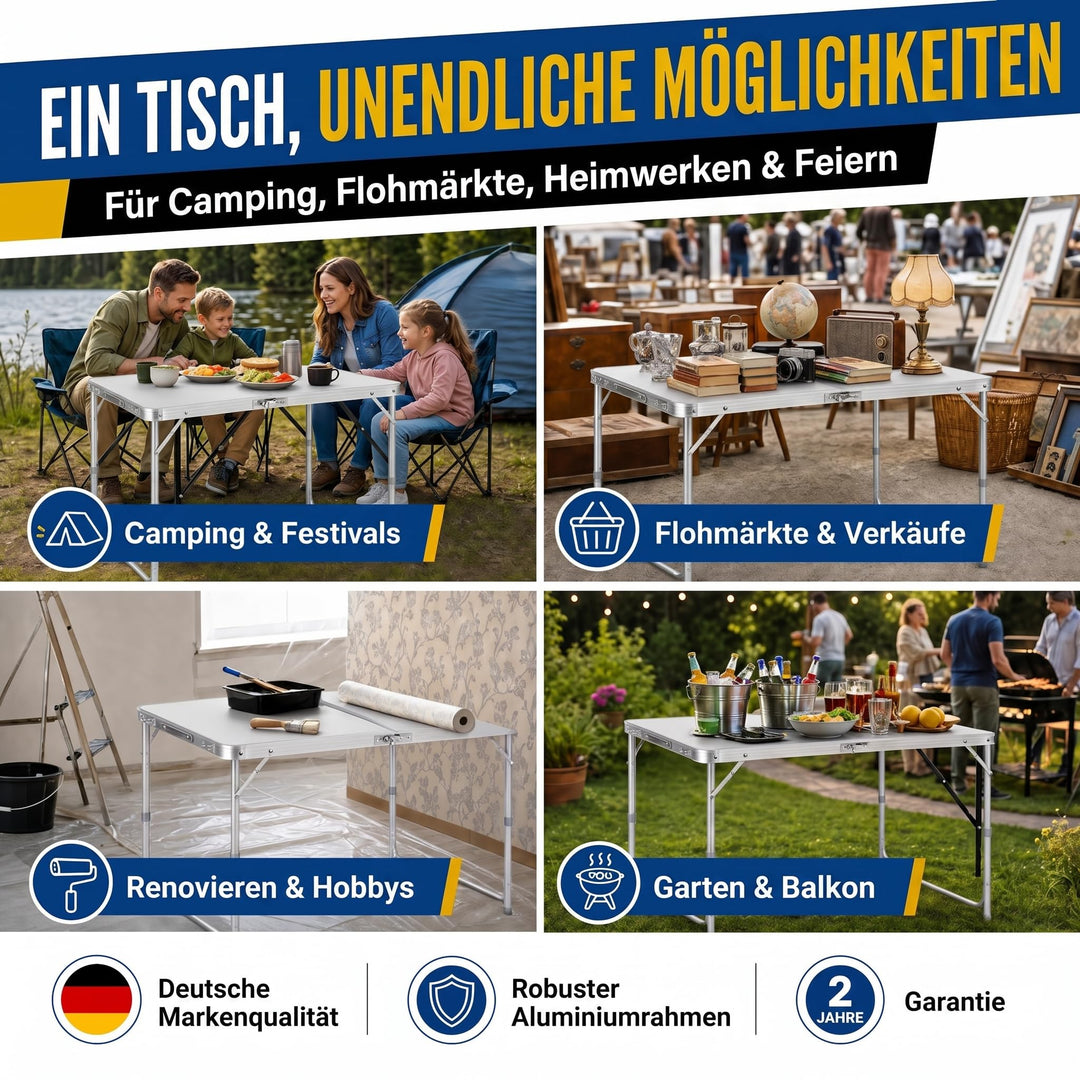 Klapptisch Aluminium 120x60 cm höhenverstellbar 3-fach weiss - Bild 3