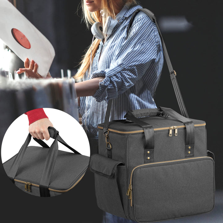 Schallplatten-Tasche wasserdicht 60 LP mit Schultergurt, Schwarz - Bild 5