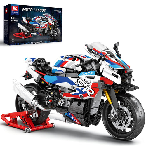 Motorrad Klemmbaustein-Modell 1:8 Rot-Weiss-Blau 949 Teile ab 14