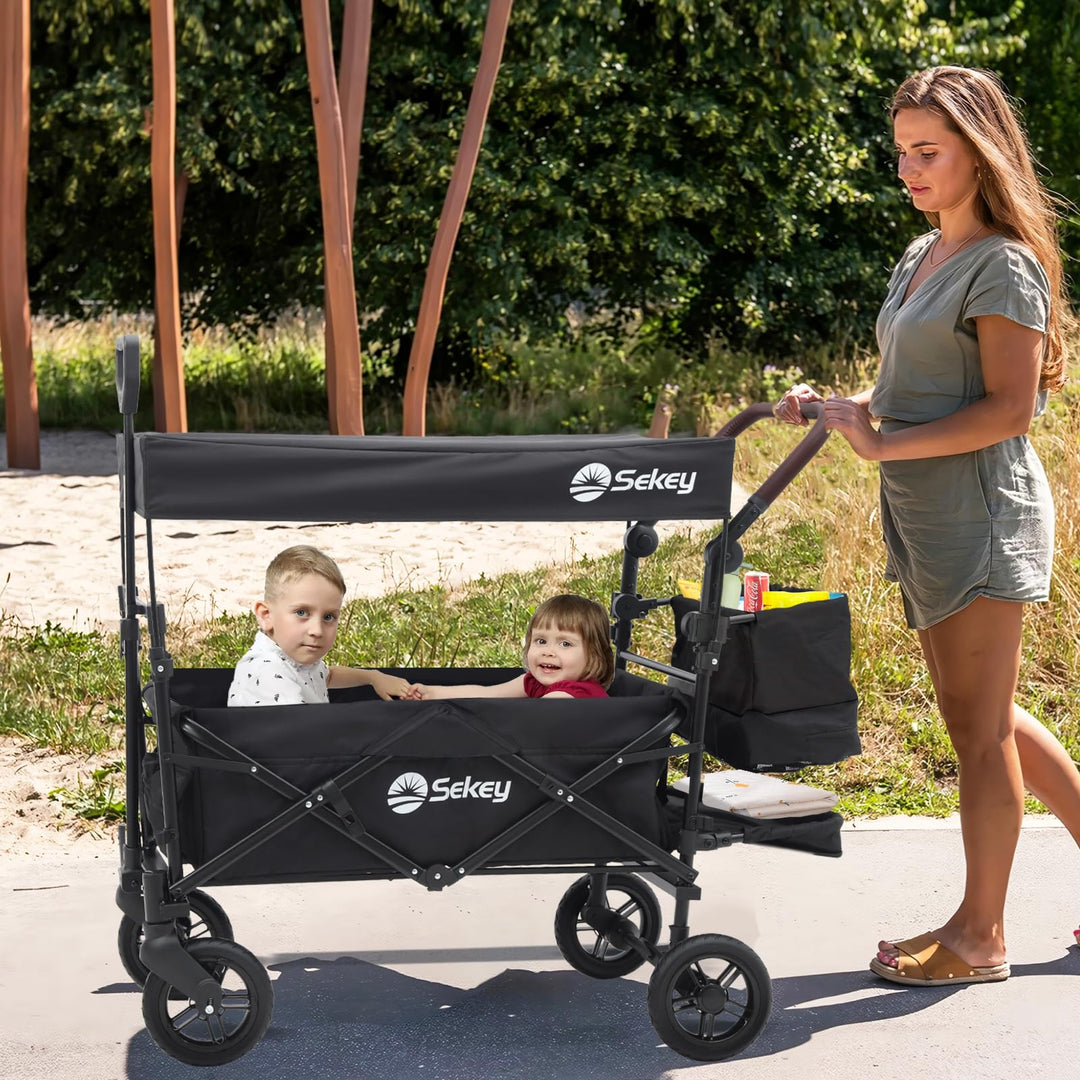 Bollerwagen faltbar mit Dach für 2 Kinder 110L Stauraum 100kg - Bild 7