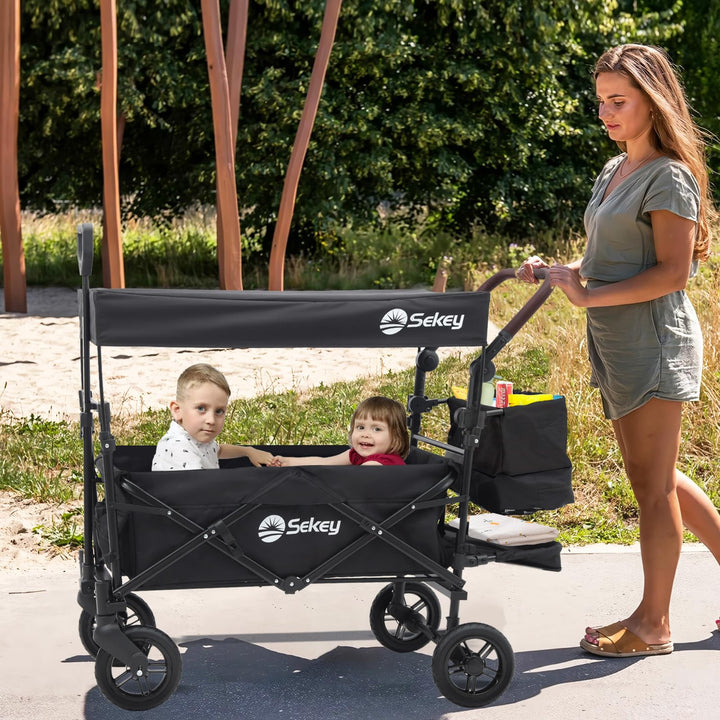 Bollerwagen faltbar mit Dach für 2 Kinder 110L Stauraum 100kg - Bild 7