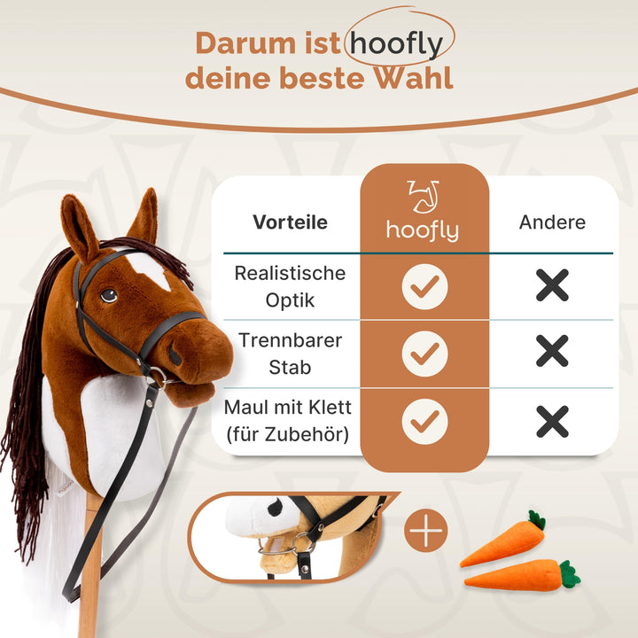 Steckenpferd Hobby Horse mit Wollmähne &amp; Trense, 40 cm Stab - Bild 4