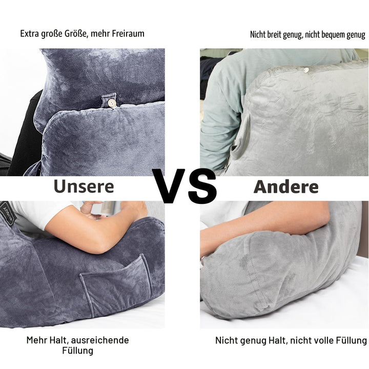 Lesekissen mit Armlehnen und Seitentasche für Bett und Sofa Dunkelgrau - Bild 3