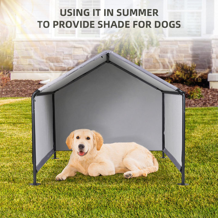 Hundehütte Outdoor 120x120x100cm Grau mit Sonnendach für grosse Hunde - Bild 5