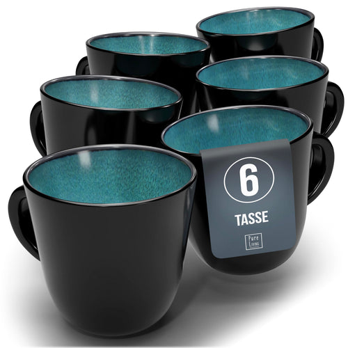 Kaffeetassen Set Steingut 6er mediterran matt Petrol