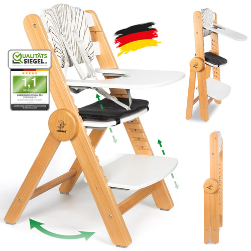 Kinderhochstuhl Holz mitwachsend klappbar mit Essbrett ab 6 Monate